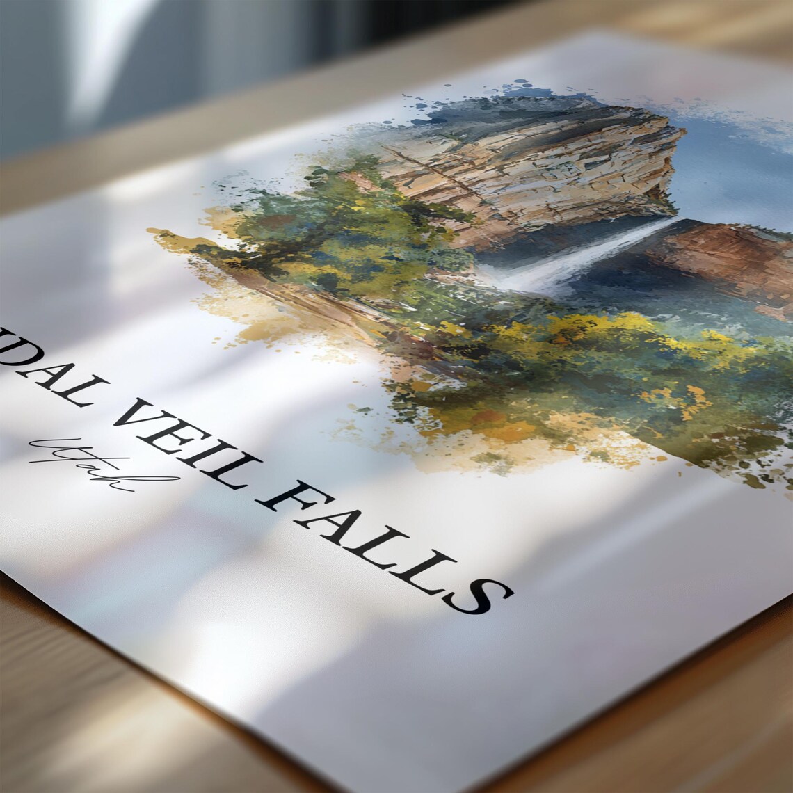 Bridal Veil Falls Utah Provo Canyon Waterfall Watercolor Travel Poster - Image 2