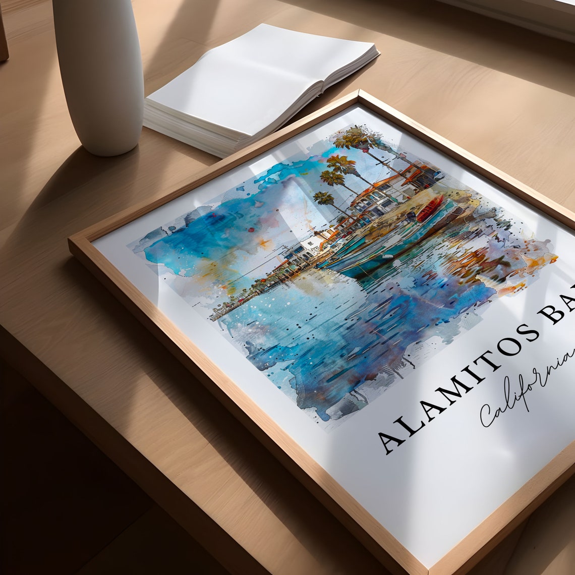 Alamitos Bay California Harbor Boats Marina Watercolor Poster - Image 5