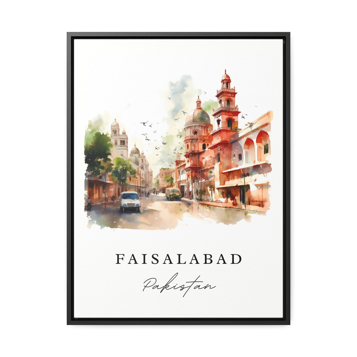 Faisalabad Pakistan Watercolor Historic Street Scene Travel Poster - Image 2