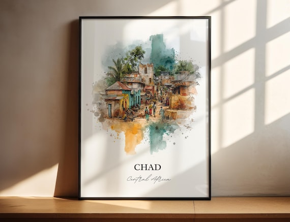 Chad Watercolor Travel Poster, Central Africa