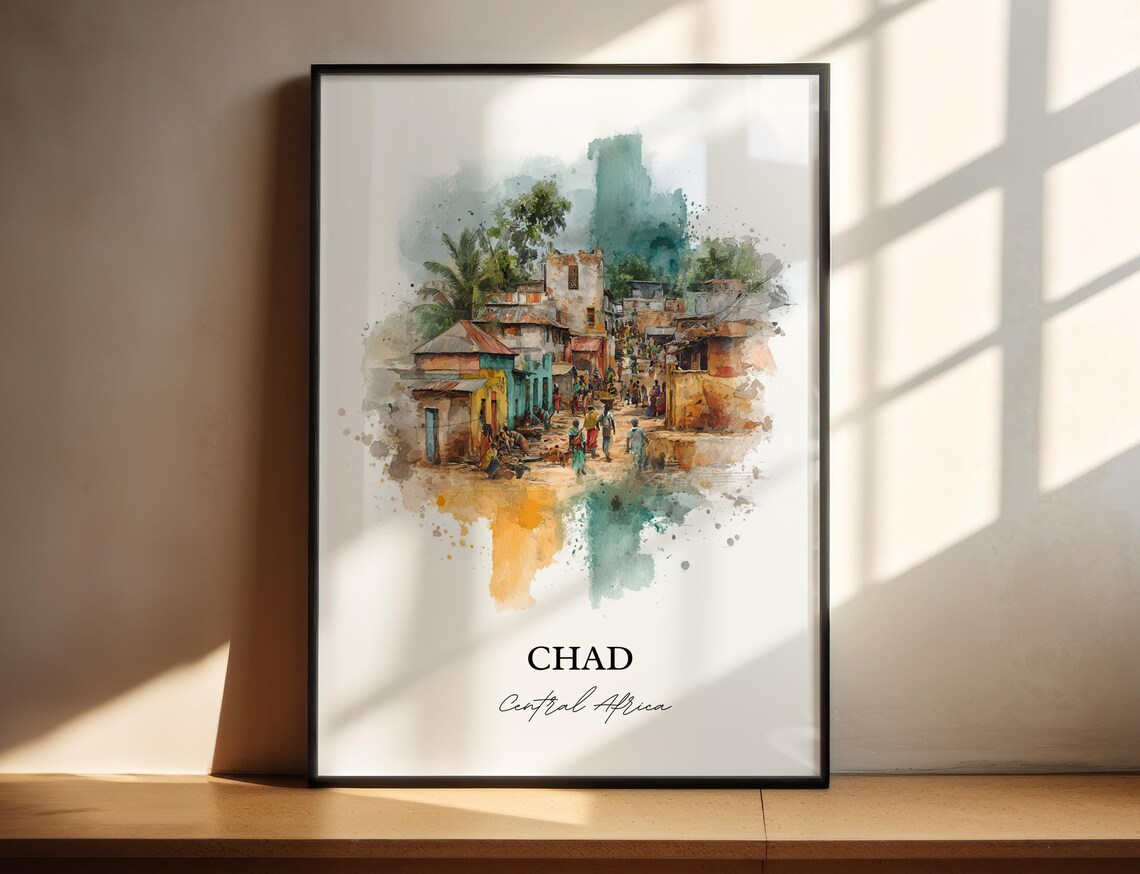 Chad Watercolor Travel Poster, Central Africa