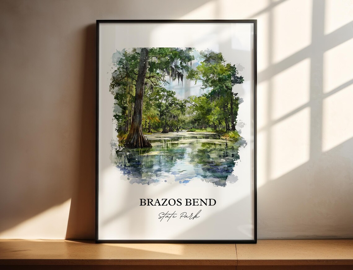 Brazos Bend State Park Texas Cypress Swamp Watercolor Travel Poster