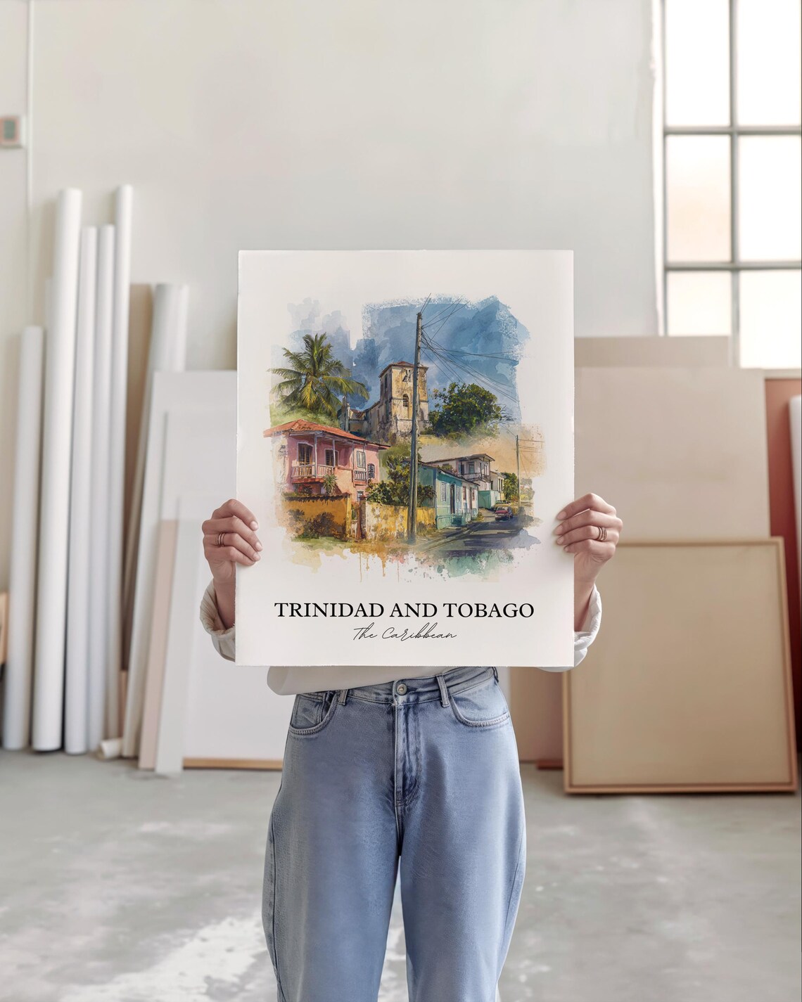 Trinidad and Tobago Caribbean Colonial Town Watercolor Poster - Image 4
