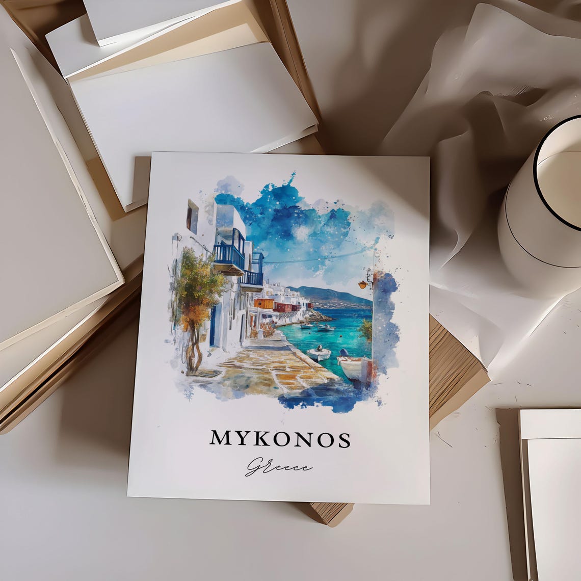 Mykonos Travel Poster, Watercolor Greece Print - Image 6