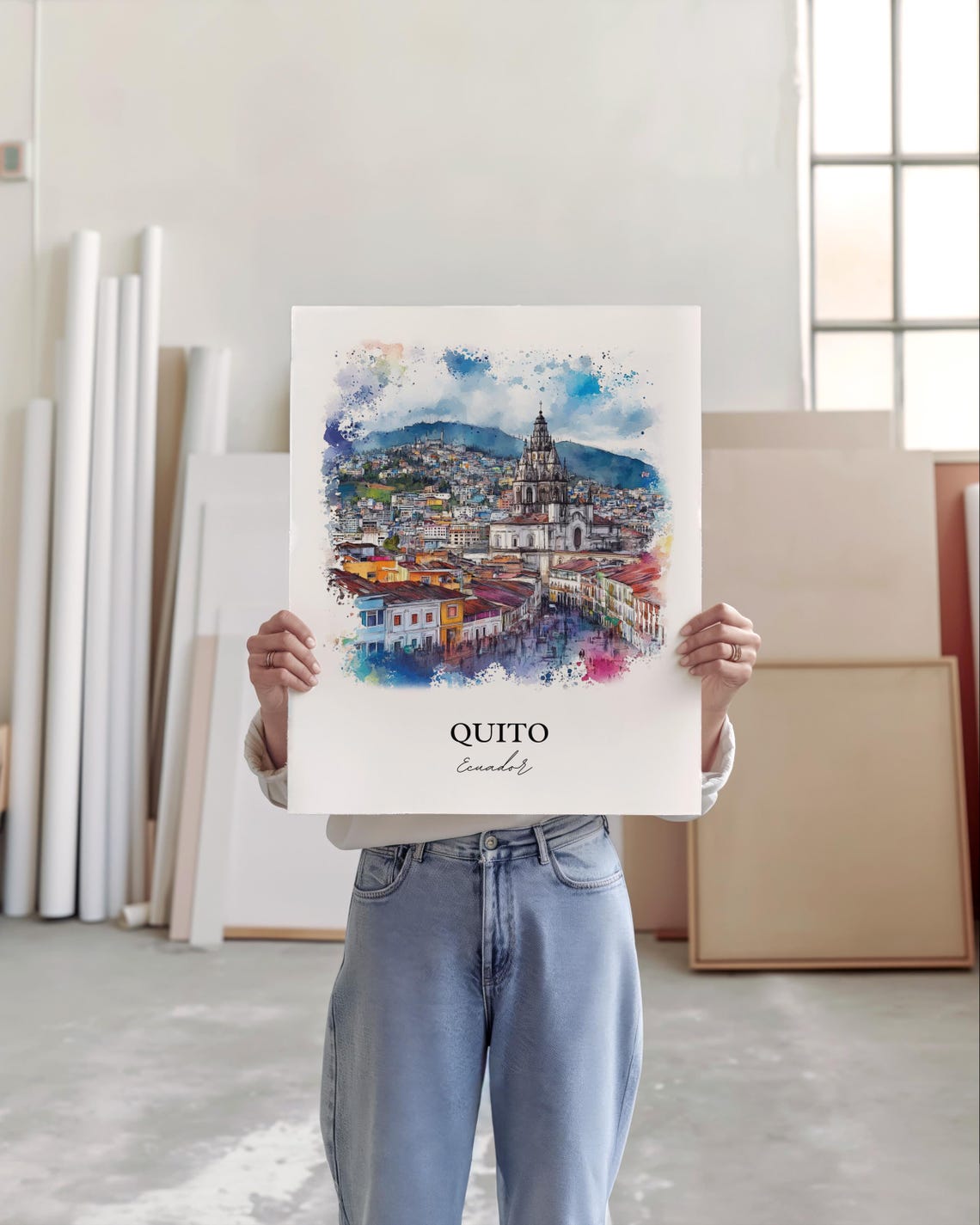 Quito Ecuador Old Town Church Andes Mountain Watercolor Poster - Image 5