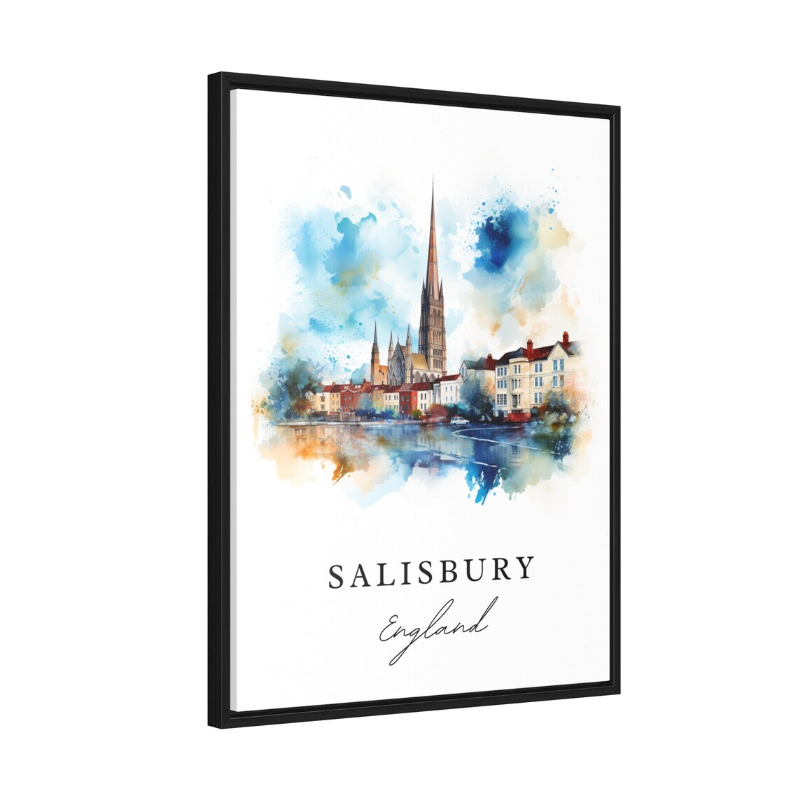 Salisbury England Cathedral Spire Watercolor City Travel Poster - Image 2