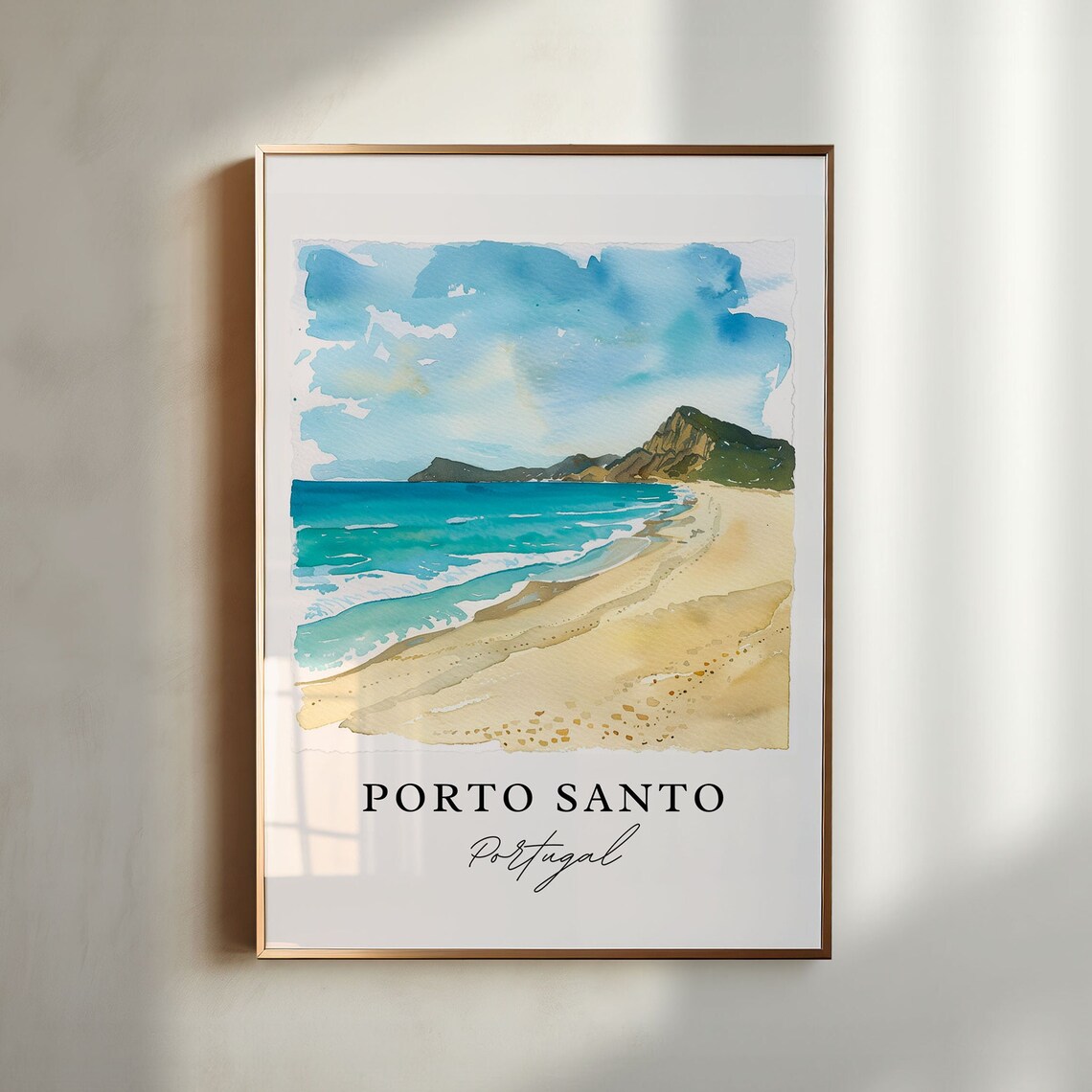 Porto Santo Portugal Golden Beach Watercolor Island Coast Poster