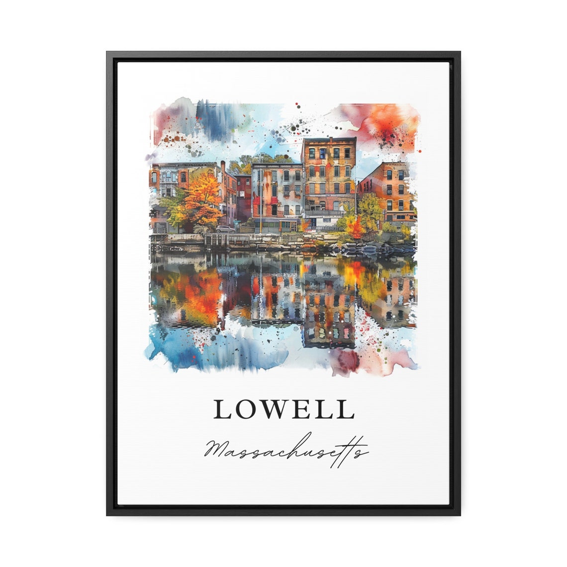 Lowell Massachusetts Historic Mill City Watercolor River Scene Poster - Image 2