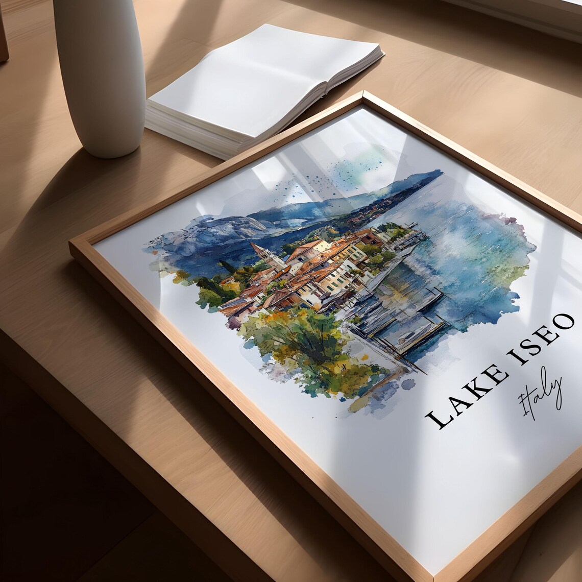 Lake Iseo Italy Serene Lakeside Village Watercolor Travel Poster - Image 5