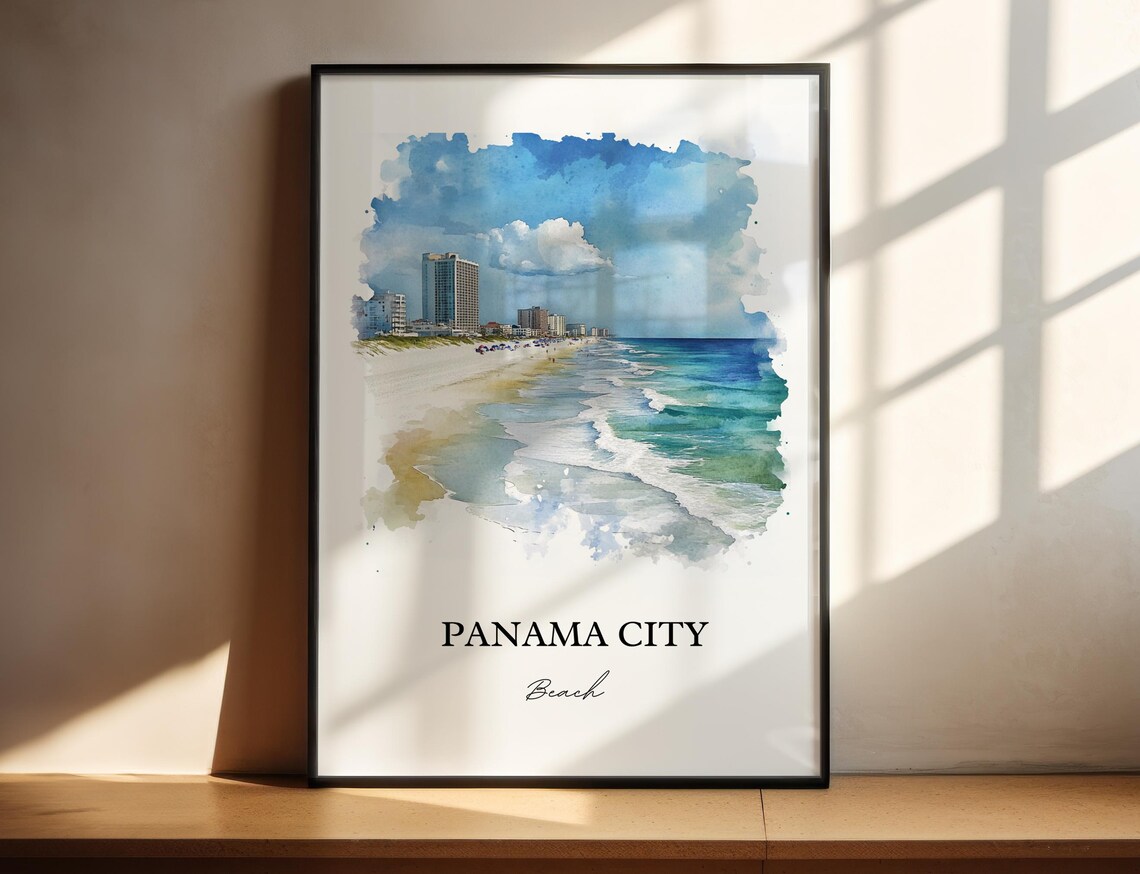 Panama City Beach Watercolor Travel Poster, Florida