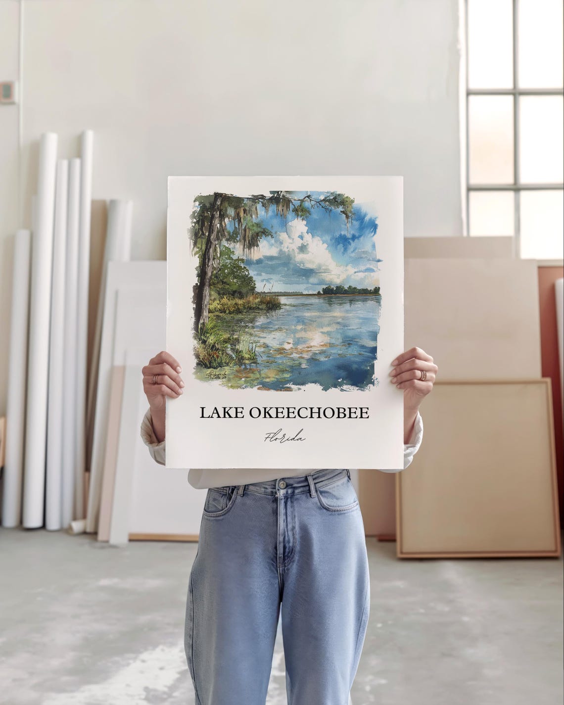 Lake Okeechobee Florida Cypress Lake Scenic Watercolor Poster - Image 5