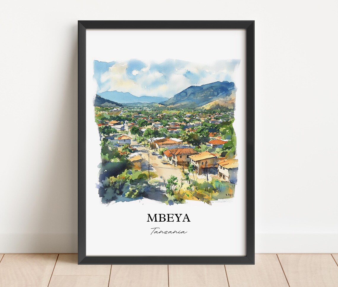 Mbeya Tanzania Lush Mountain Valley Town Watercolor Art Poster - Image 5
