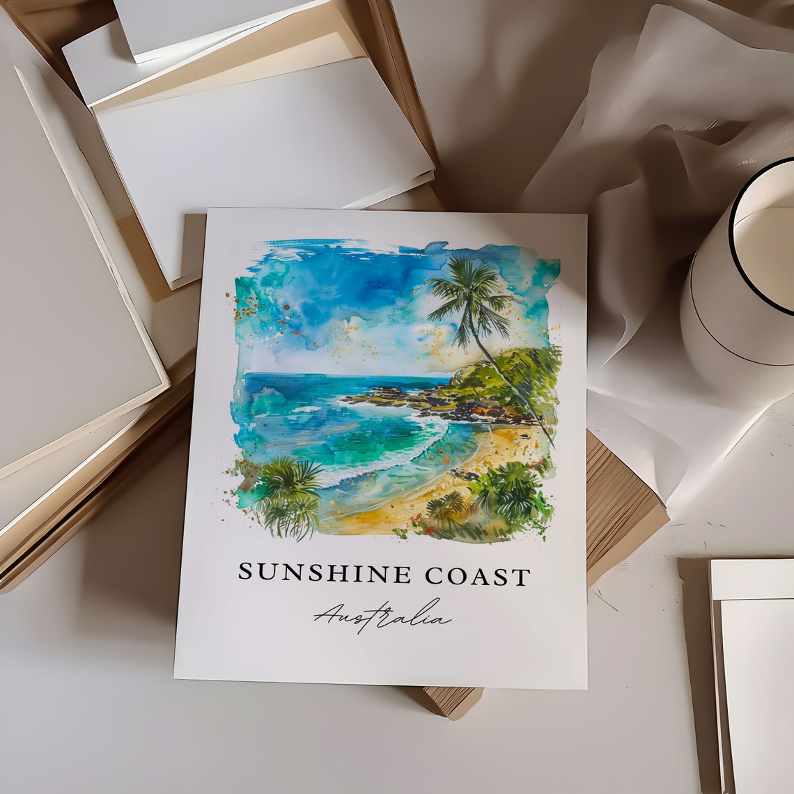 Sunshine Coast Australia Tropical Beach Watercolor Coastal Poster - Image 6