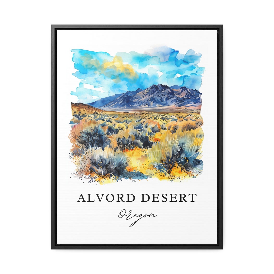 Alvord Desert Oregon Watercolor Sagebrush Plain Mountain Travel Poster