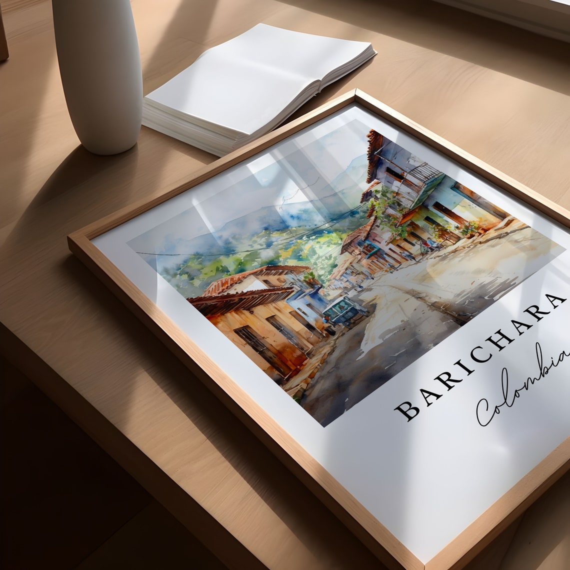 Barichara Colombia Colonial Street Mountains Watercolor Poster - Image 6