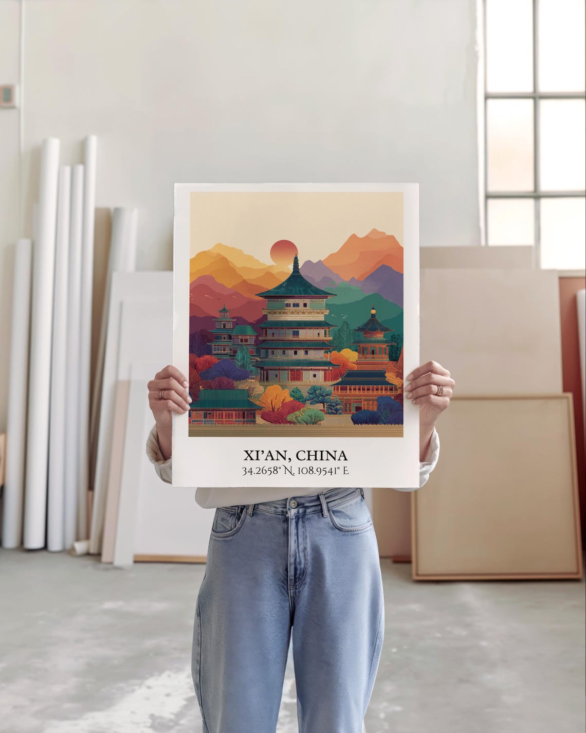 Xi'an China Ancient Pagoda Sunset Mountains Retro Travel Poster - Image 6