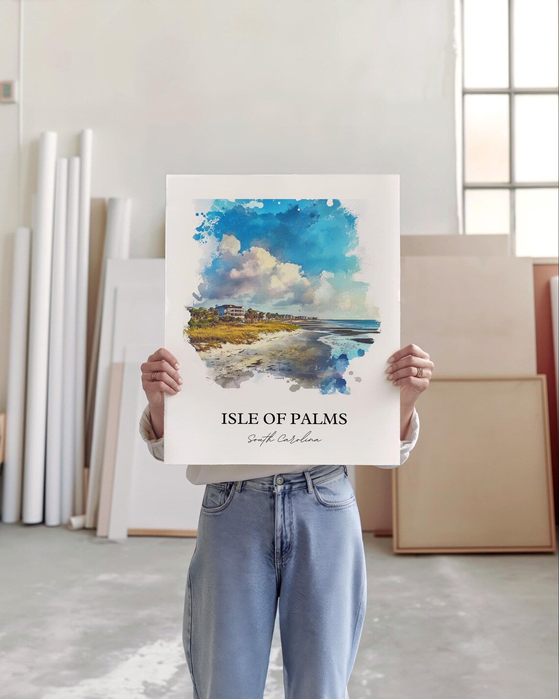 Isle of Palms South Carolina Beach Houses Surf Watercolor Poster - Image 5