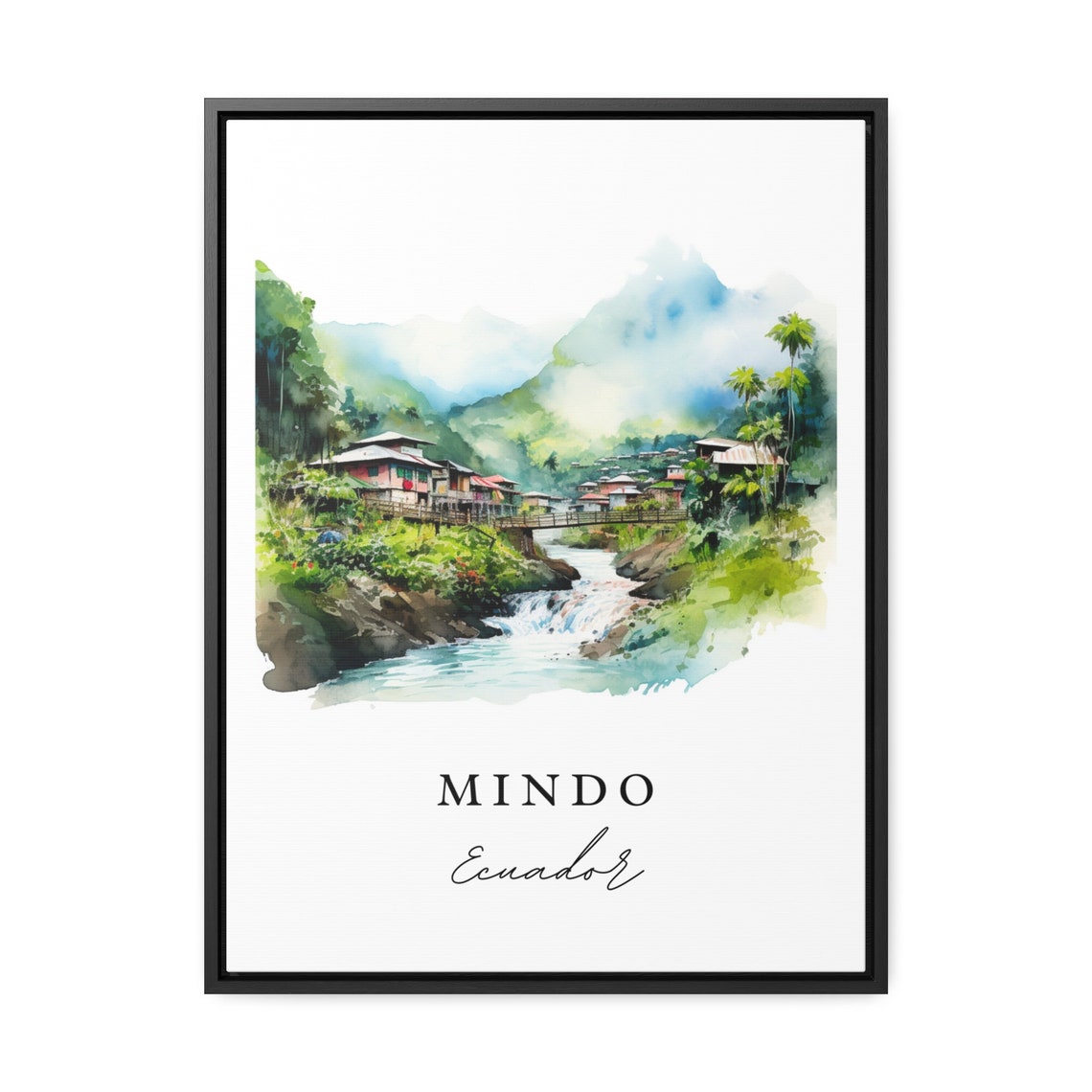 Mindo Ecuador Cloud Forest Waterfall Village Watercolor Poster - Image 2