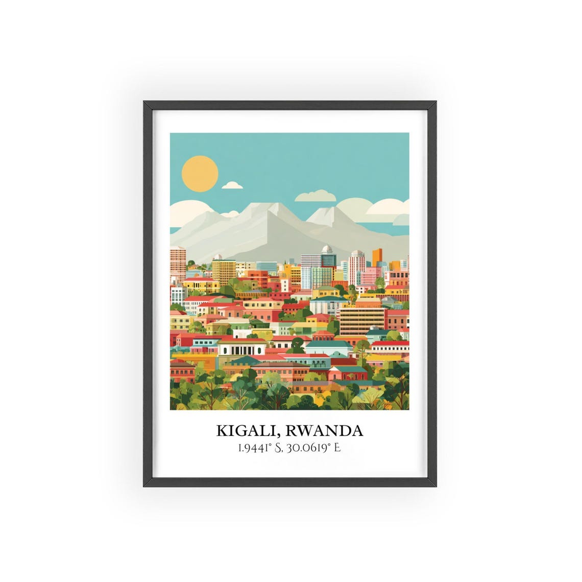 Kigali Rwanda Hillside City Skyline Sunrise Retro Travel Poster - Image 2
