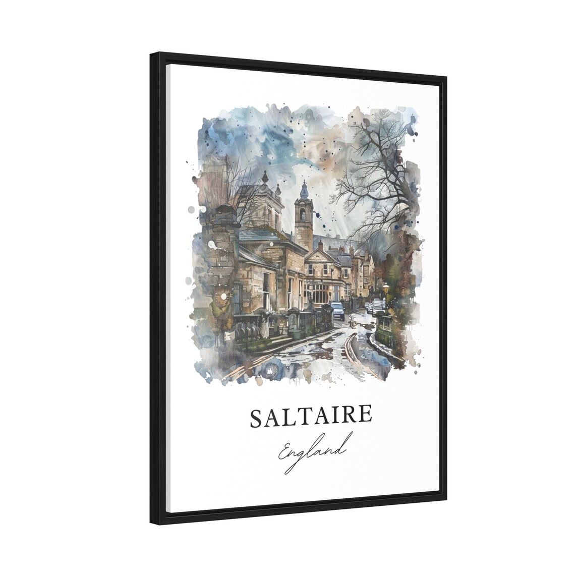 Saltaire England Historic Stone Village Watercolor Travel Poster - Image 2