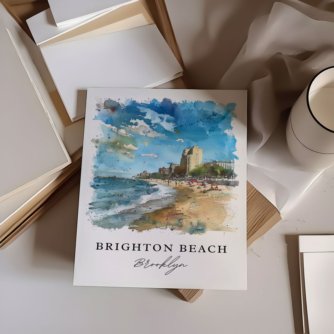 Brighton Beach Brooklyn New York Seaside Watercolor Art Poster - Image 6
