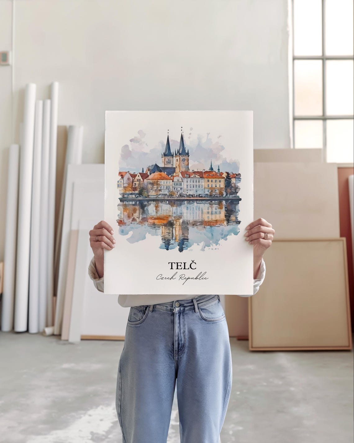 Telc Czech Republic Watercolor Old Town Square View Travel Poster - Image 5