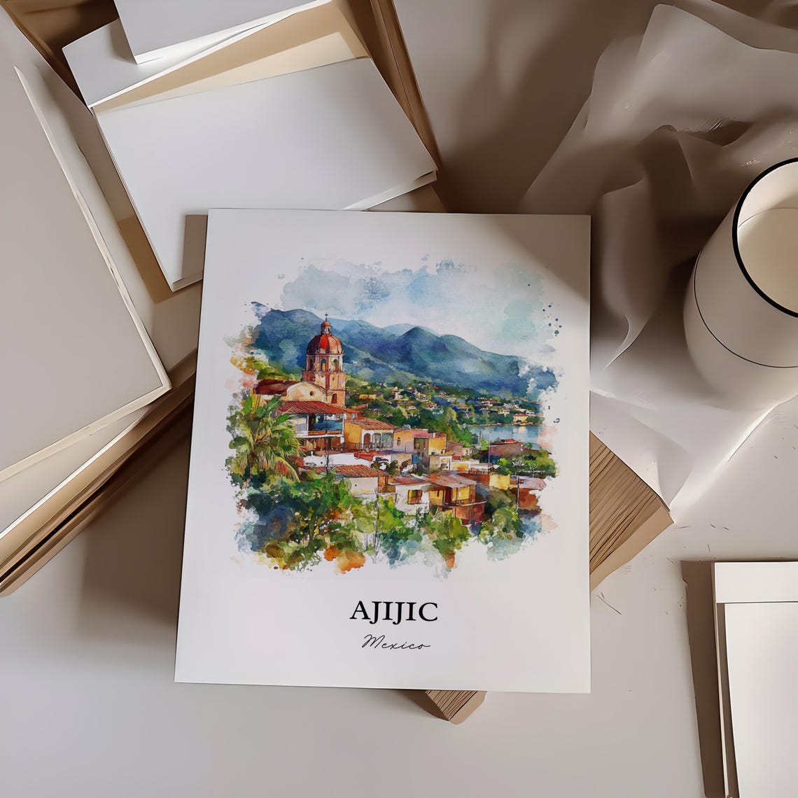 Ajijic Mexico Wall Art Chapala Print Watercolor Gift Travel Poster Housewarming - Image 3