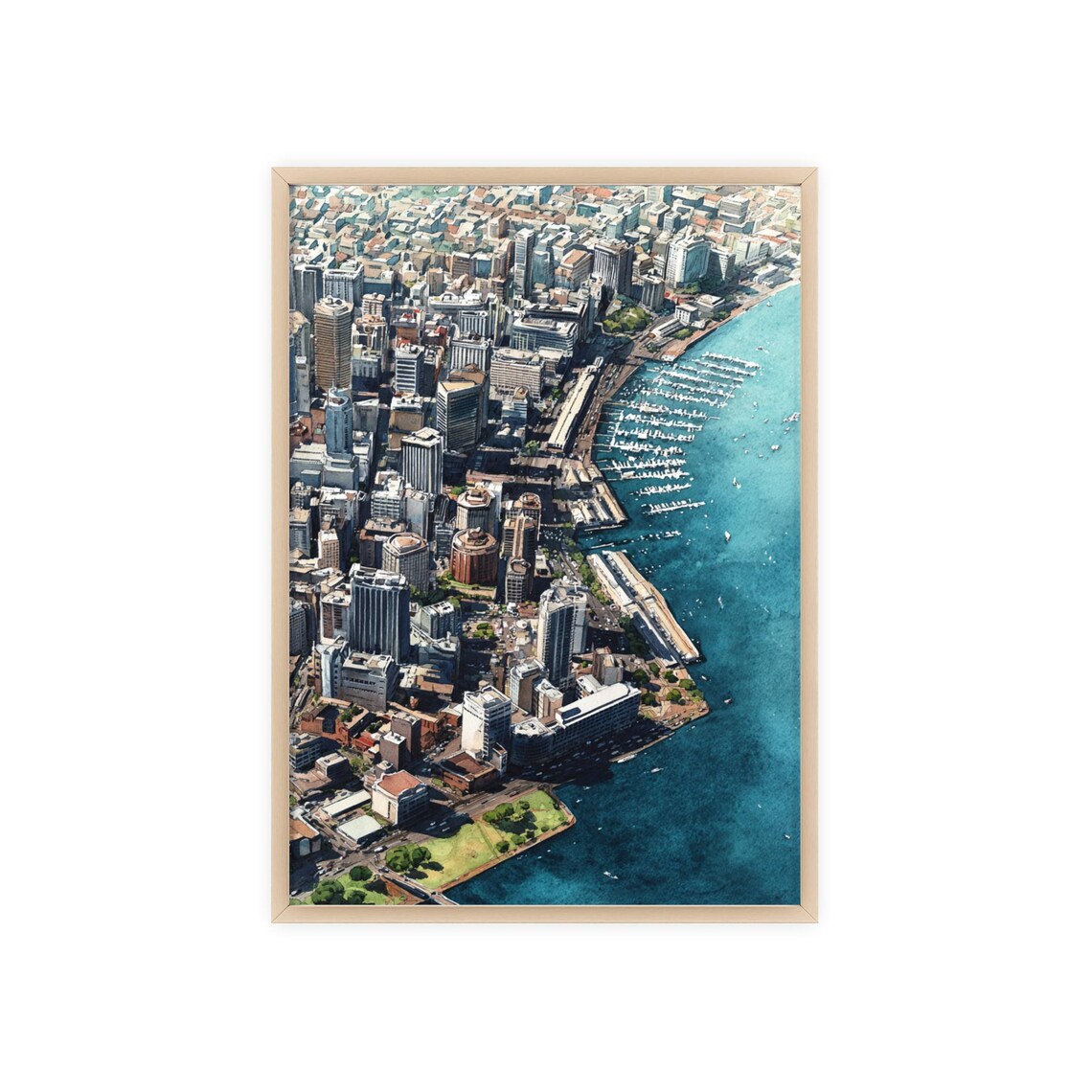 Durban South Africa Aerial Harbor Watercolor City Skyline Poster