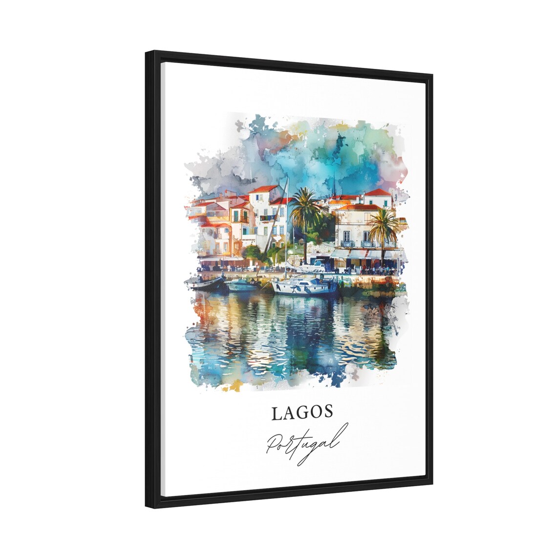 Lagos Portugal Algarve Marina Palm Harbor Watercolor Town Poster - Image 2