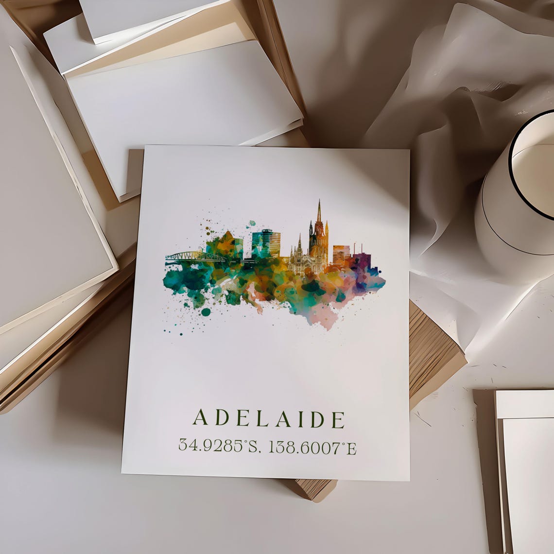 Adelaide Australia Skyline Coordinates Minimalist Watercolor Print - Image 6