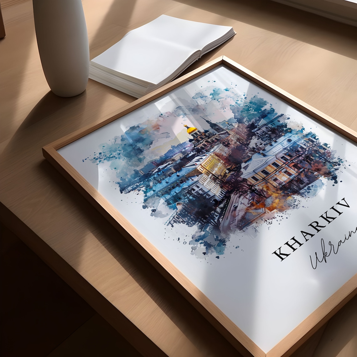 Kharkiv Ukraine Golden Dome Cathedral Watercolor Cityscape Poster - Image 5