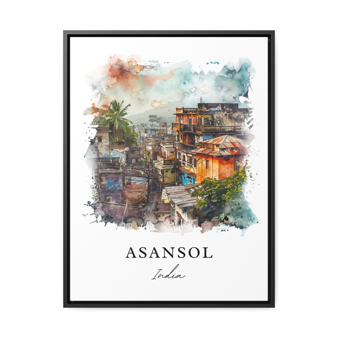 Asansol India Colorful Old Town Watercolor Travel Art Poster - Image 3