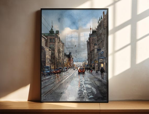 Oslo Norway Watercolor Art Travel Print Artwork City Decor Cityscape Wall