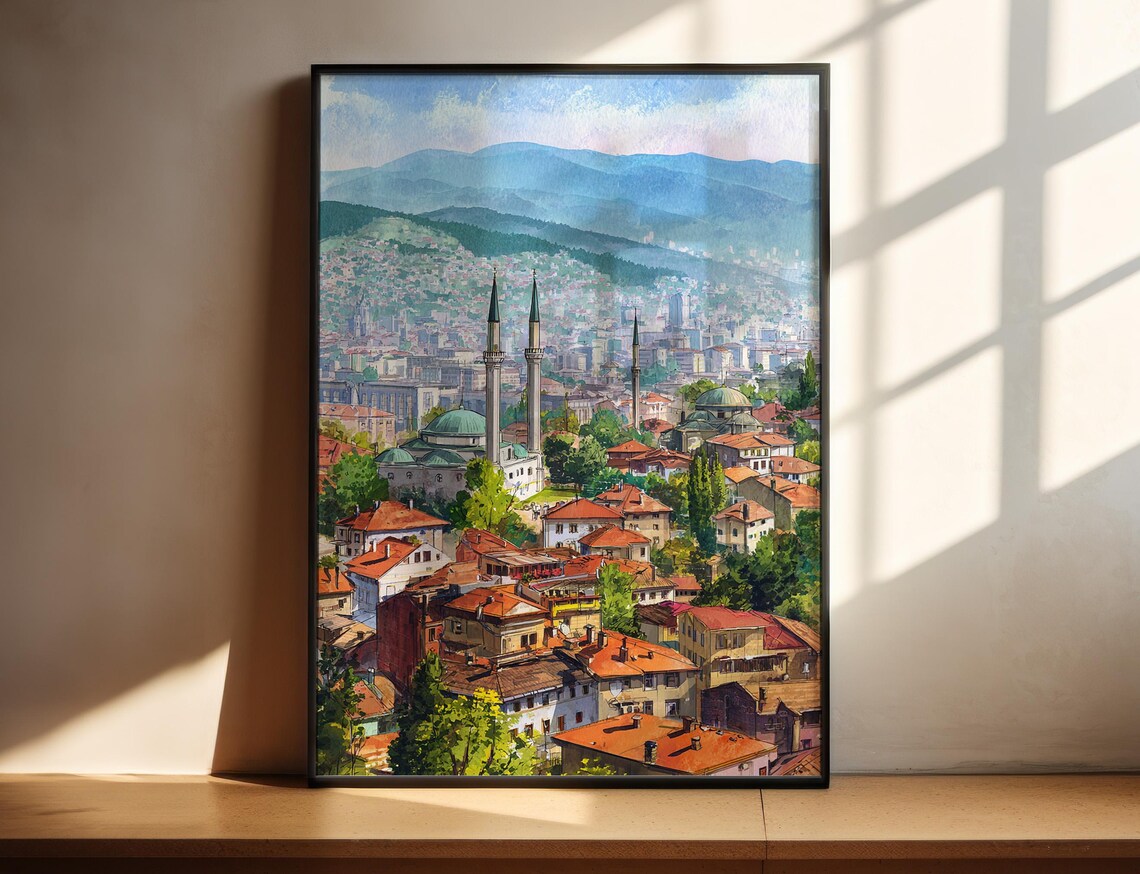 Sarajevo Watercolor Travel Poster, Bosnia Decor