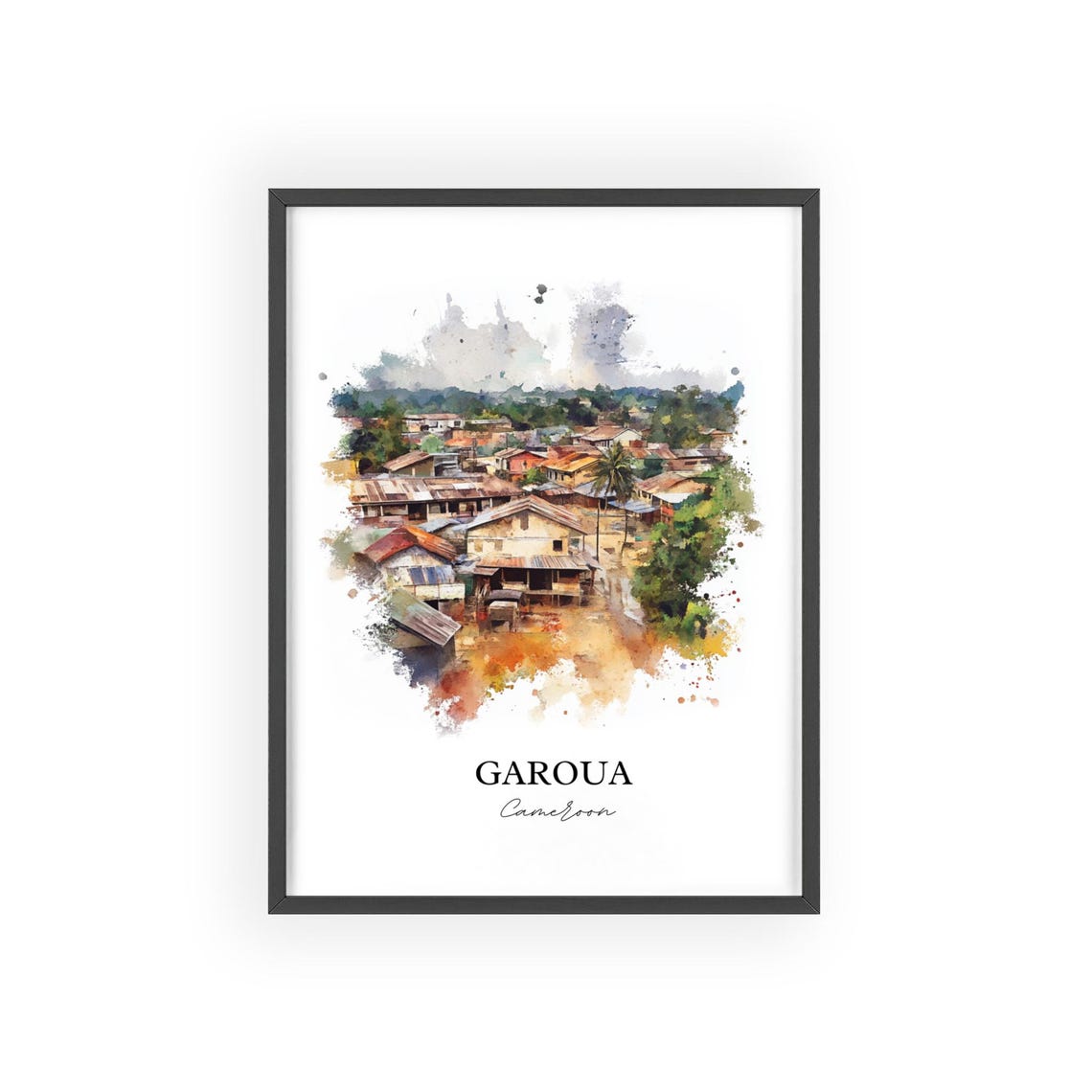 Garoua Cameroon Watercolor African Village Rooftops Art Poster - Image 2