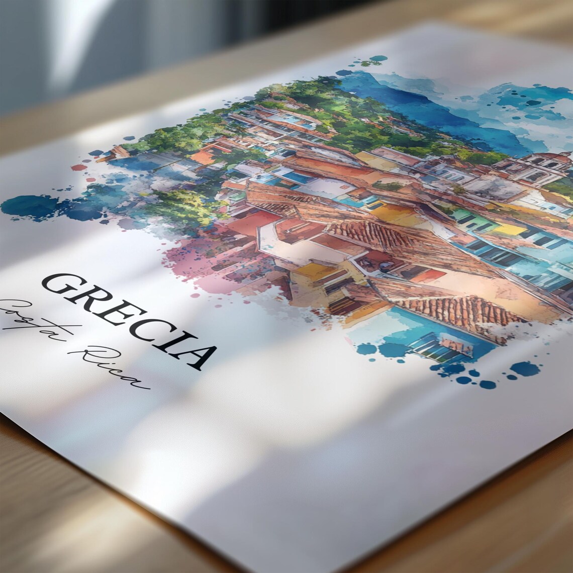 Grecia Costa Rica Watercolor Town Church Mountains Gift Poster - Image 6