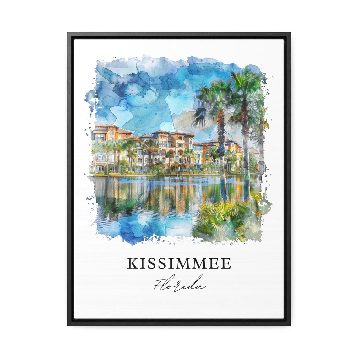 Kissimmee Florida Waterfront Palms Resort Watercolor Travel Poster - Image 3