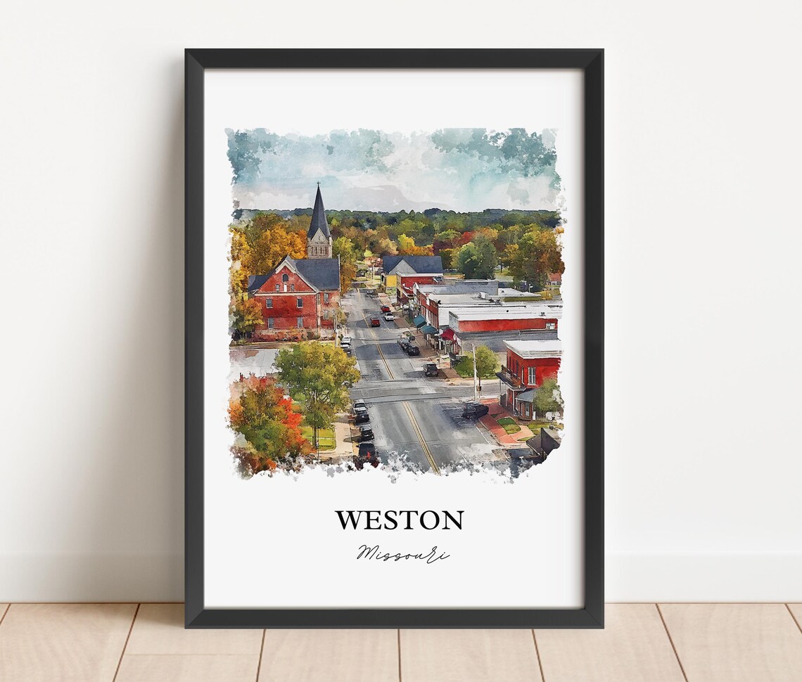 Weston Missouri Historic Main Street Watercolor Travel Gift Poster - Image 3