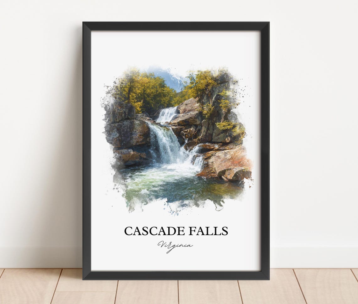 Cascade Falls Virginia Multi Tier Rock Pool Watercolor Poster - Image 4