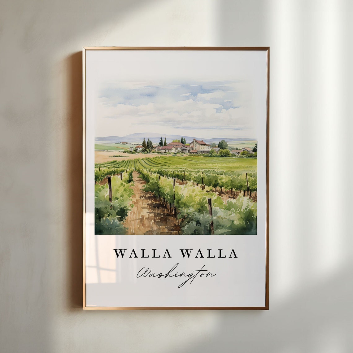 Walla Walla Washington Vineyard Rows Watercolor Travel Gift Poster - Image 5