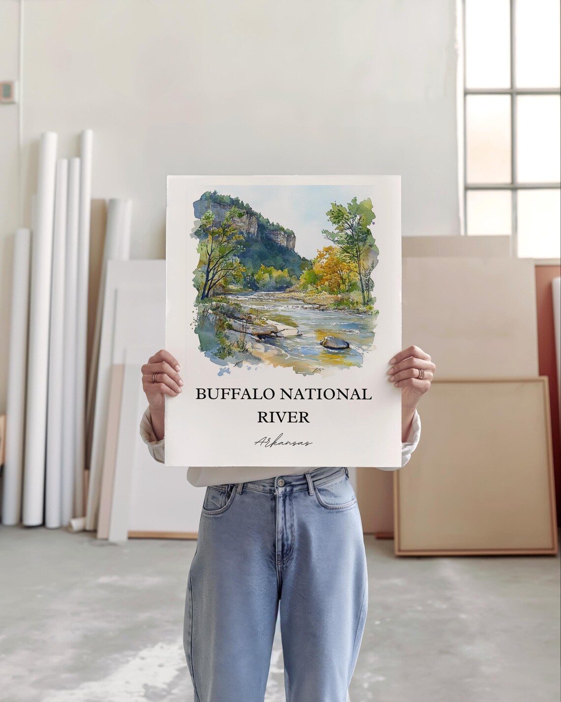 Buffalo National River Arkansas Watercolor River Bluffs Travel Poster - Image 4
