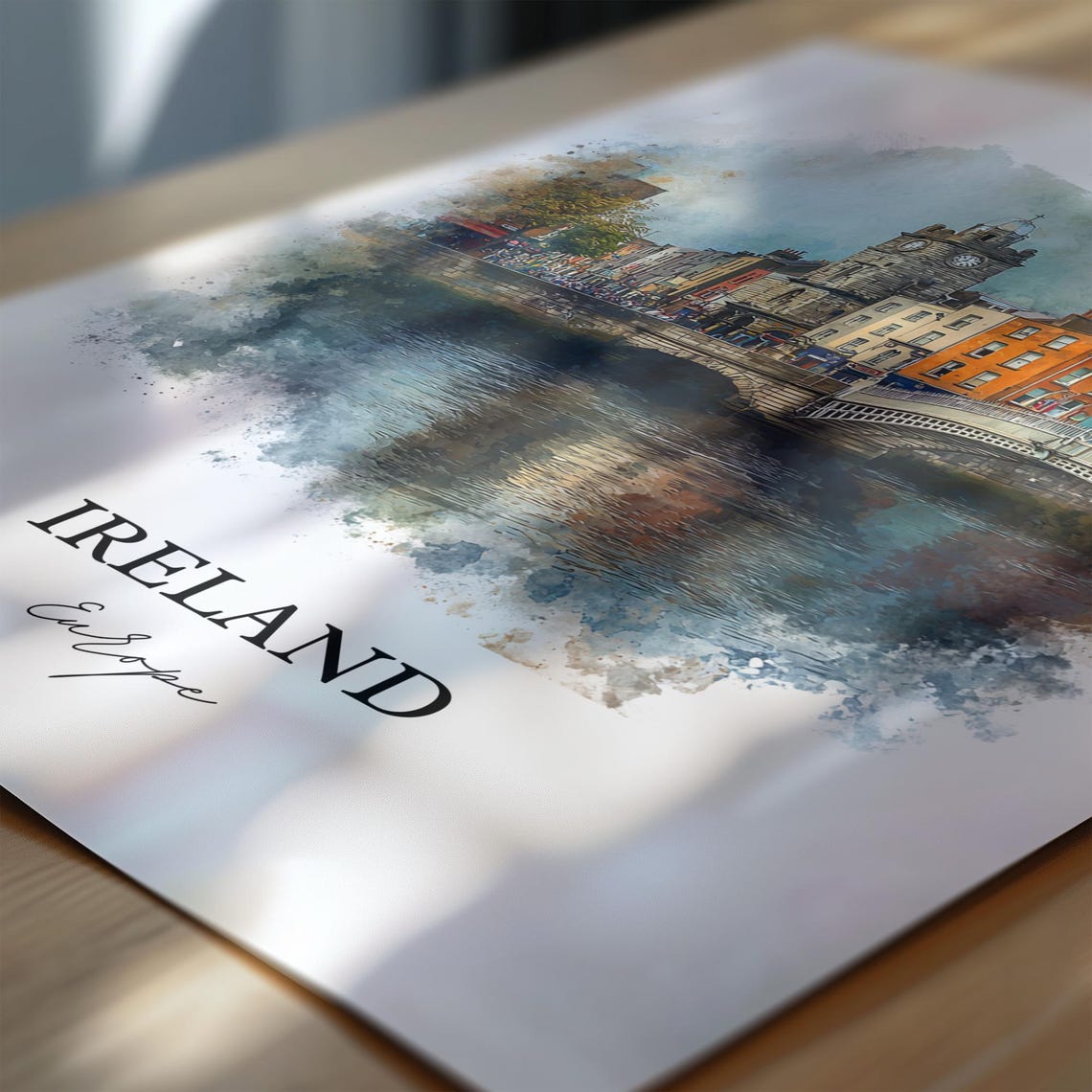 Ireland Dublin Clock Tower Riverside Watercolor Europe Travel Poster - Image 6