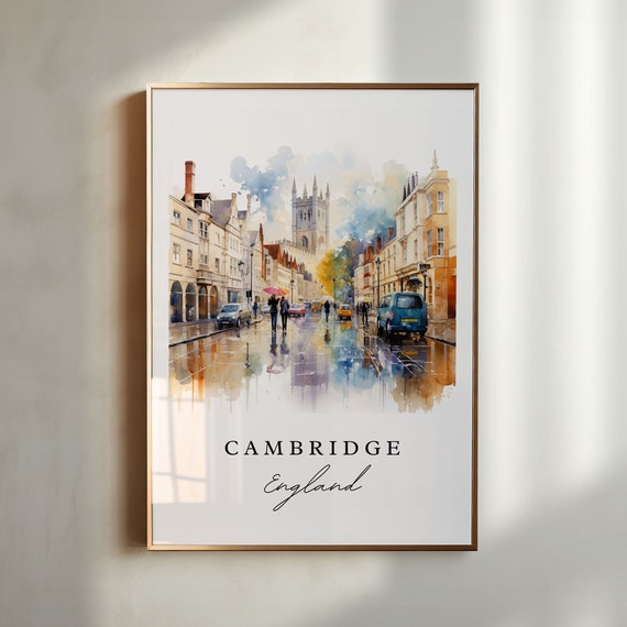 Cambridge England Travel Poster, Custom Text Art Print