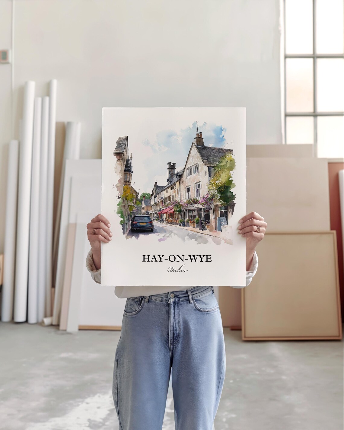 Hay-on-Wye Wales Book Town Street Watercolor Village Travel Poster - Image 4