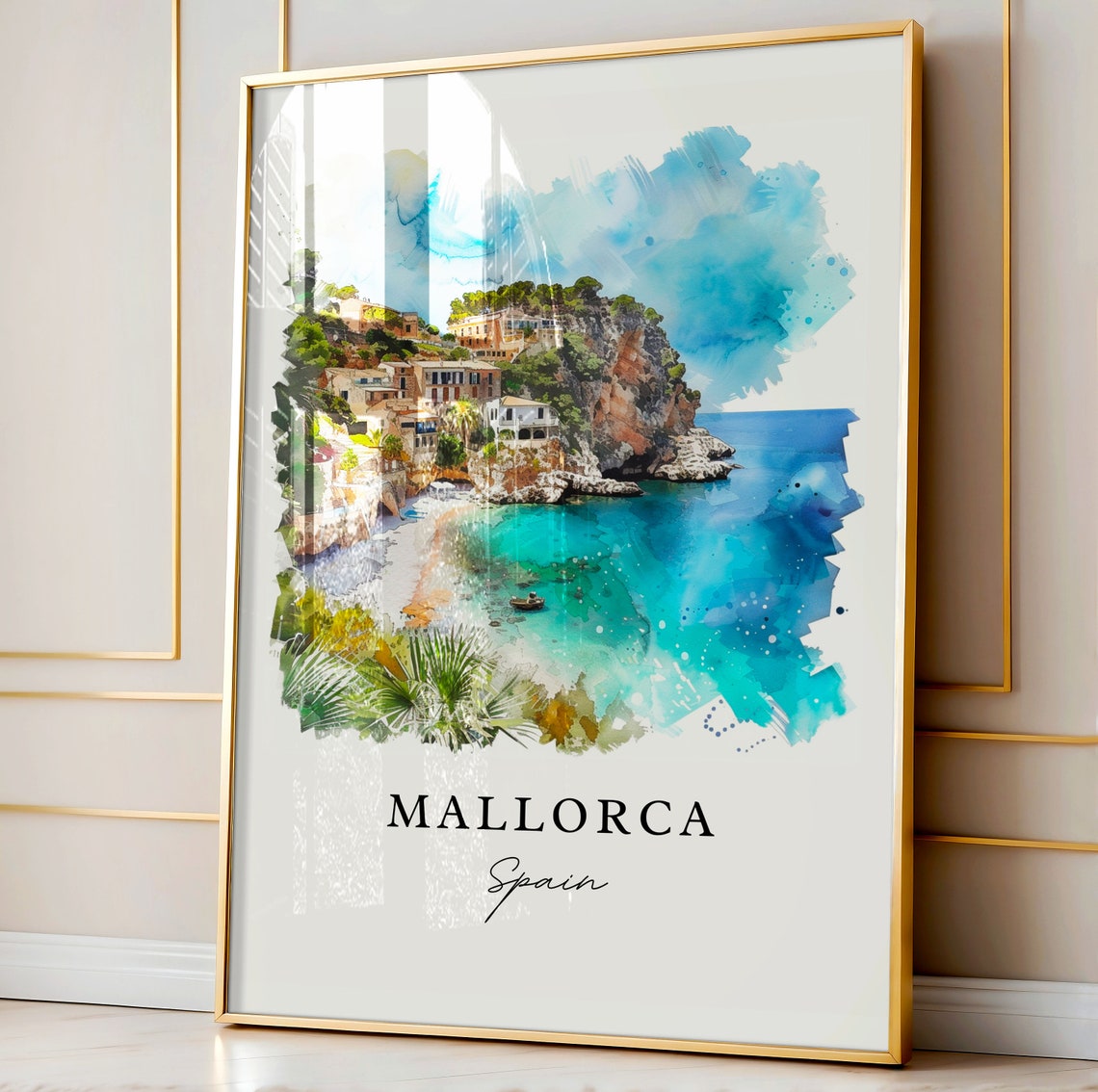 Mallorca Spain Watercolor Turquoise Cove Cliffs Beach Poster - Image 4