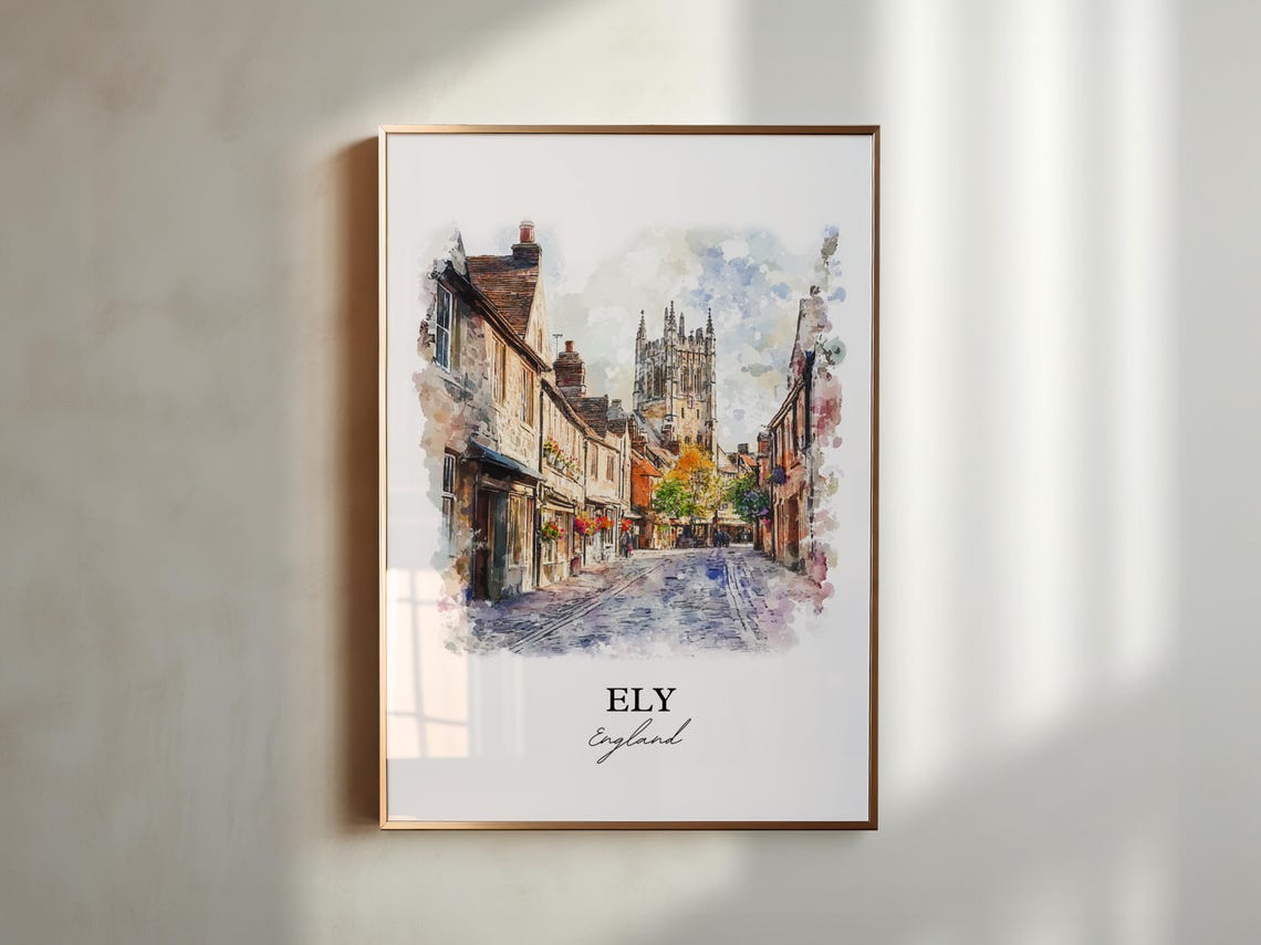 Ely England Watercolor Travel Poster, East Cambridgeshire - Image 5