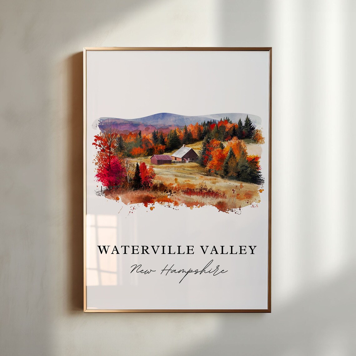 Waterville Valley New Hampshire Watercolor Autumn Farm Barn Poster