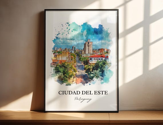 Ciudad Del Este Wall Art Paran River Print Paraguay Watercolor Gift Travel Poster Housewarming