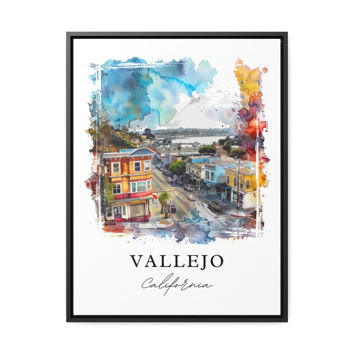 Vallejo California Watercolor Downtown Street Bay View Poster - Image 2