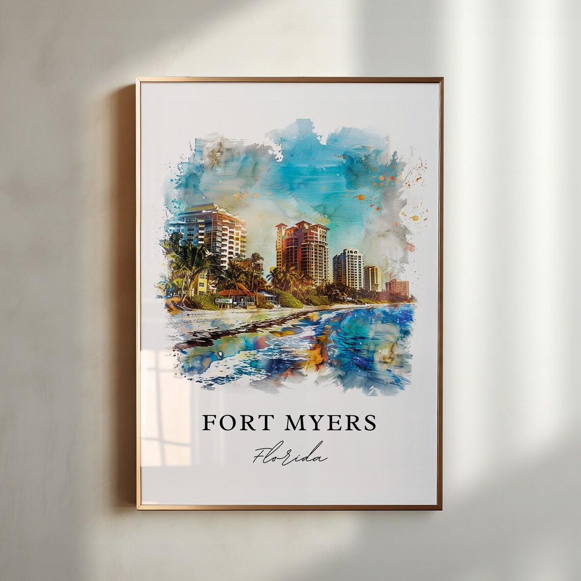 Fort Myers Watercolor Travel Poster, Florida Print